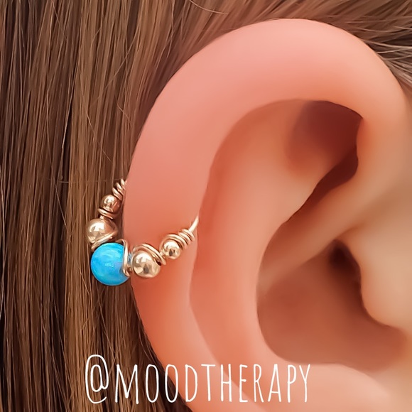 Blue Fire Opal Helix/Tragus Cartilage Hoop Earring